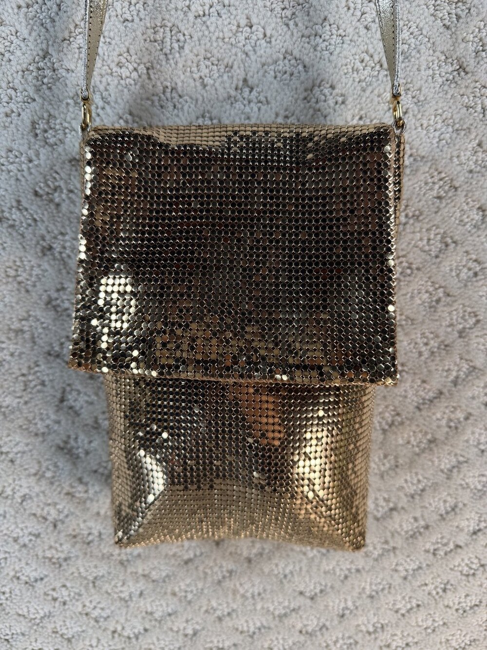 Whiting & Davis F4022 Mesh Crossbody Shoulder Bag S Metal Womens Vintage Gold